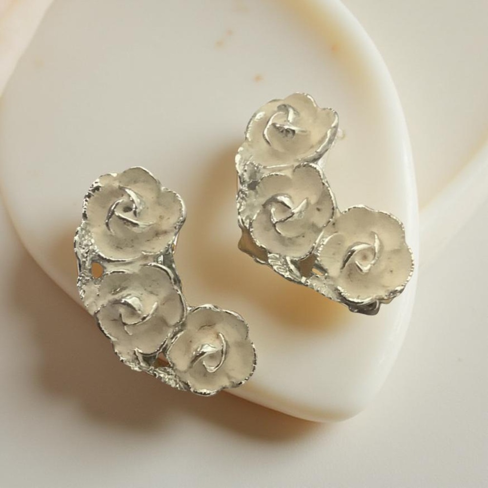 Elegant Floral Silver Earrings